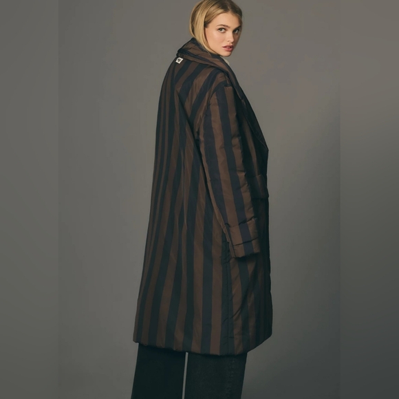 Anthropologie striped puffer blanket coat L black brown - Picture 5 of 5